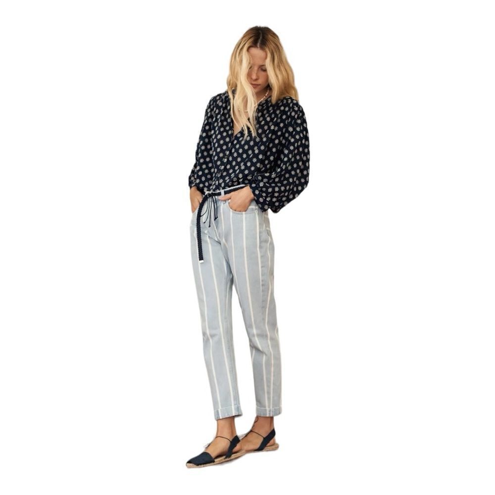 Anthropologie Scotch & Soda High-Rise Slim Boyfriend Blue White Jeans Sz 27 EUC